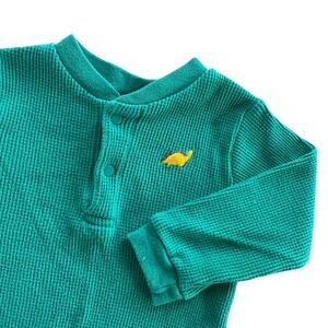 Baby Sonoma Jean‎ Co 18 Months Green Waffle Knit Long Sleeve Bodysuit Dinosaur